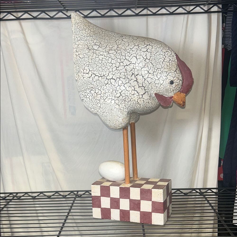 Farmhouse Chicken Decor Resin Hen wEgg Checkered Block Rustic Kitchen Accent